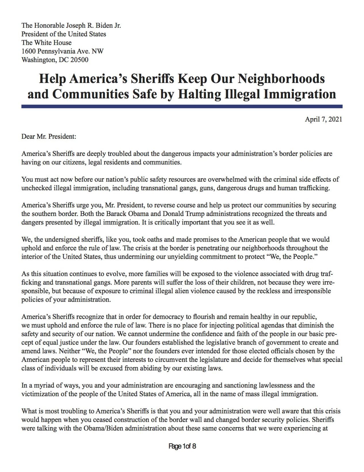Sheriff's letter to Biden